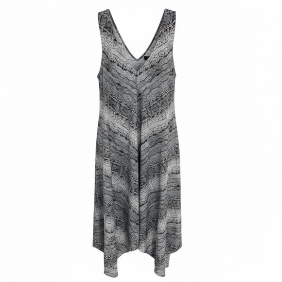 Emma & Michele Plus Size Relaxed Fit Snake Skin Dress with Handkerchief Hem - Picture 1 of 7